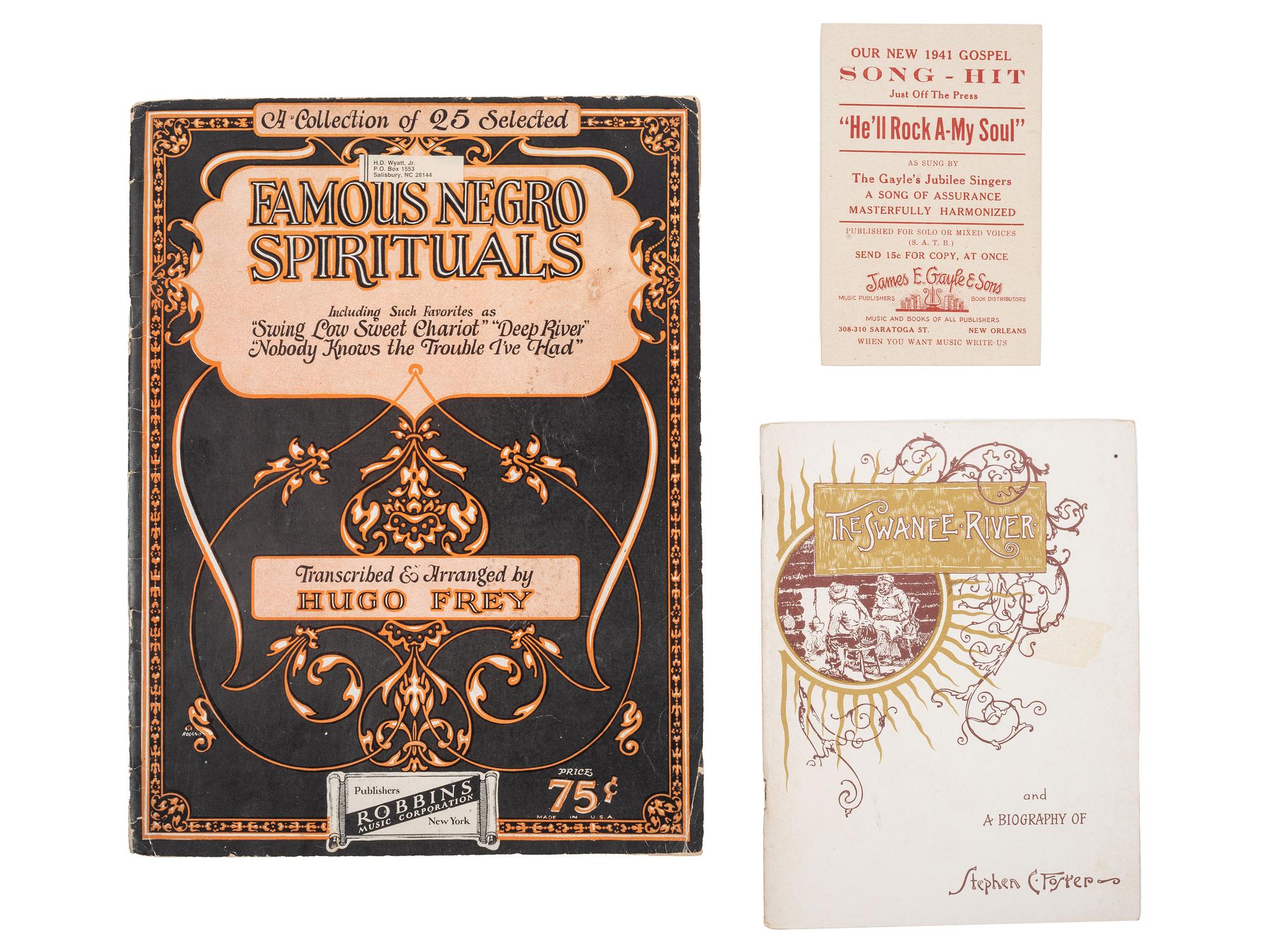 [MUSIC]. A group of 6 items associated with African American singers and music, highlighted by a Williams' Colored Singers collection of scored music with lyrics.