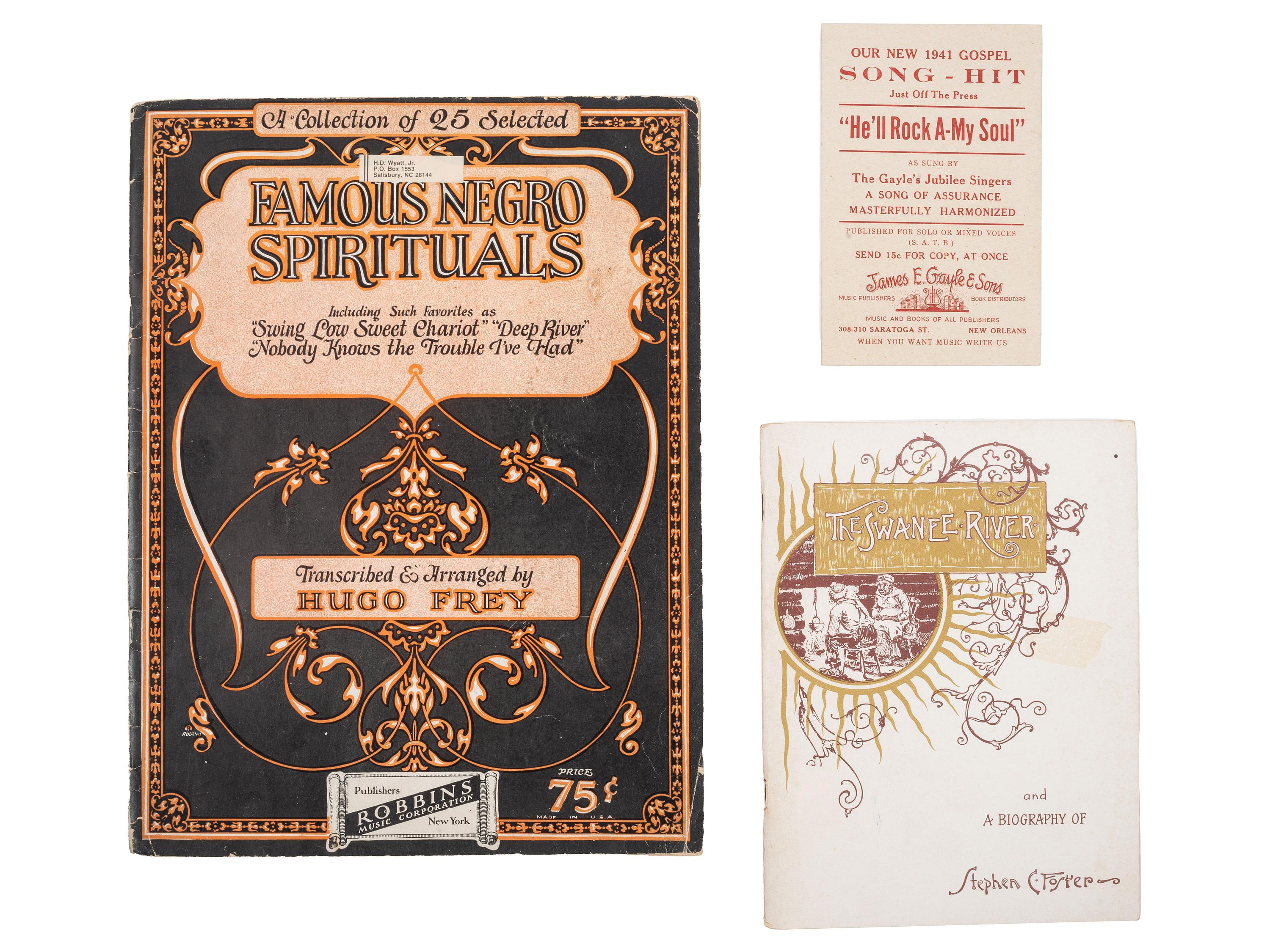 [MUSIC]. A group of 6 items associated with African American singers and music, highlighted by a Williams' Colored Singers collection of scored music with lyrics.