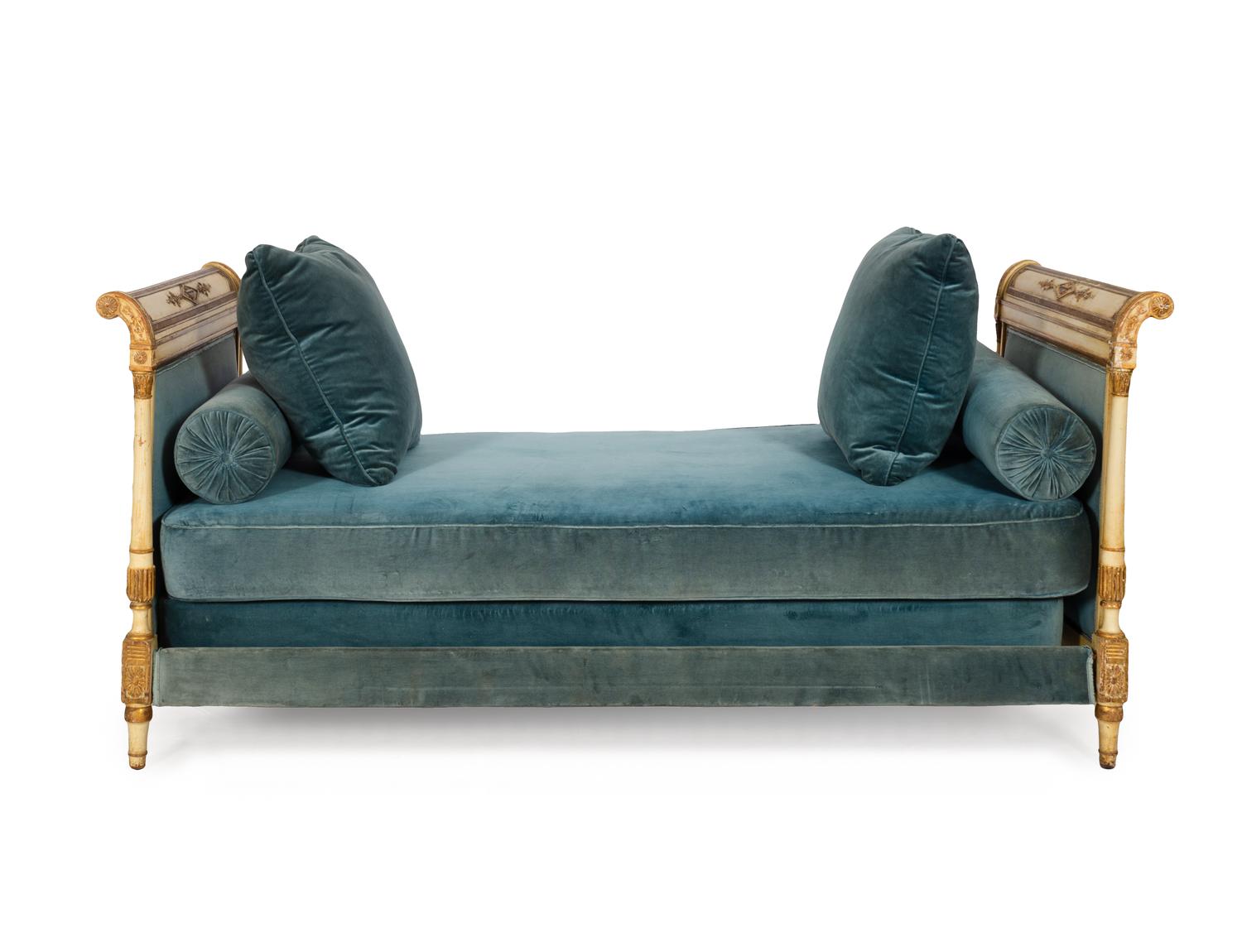 A Directoire Style Painted and Parcel Gilt Daybed