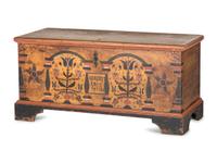 A Chippendale Grain and Polychrome Paint Decorated Pine Blanket Chest