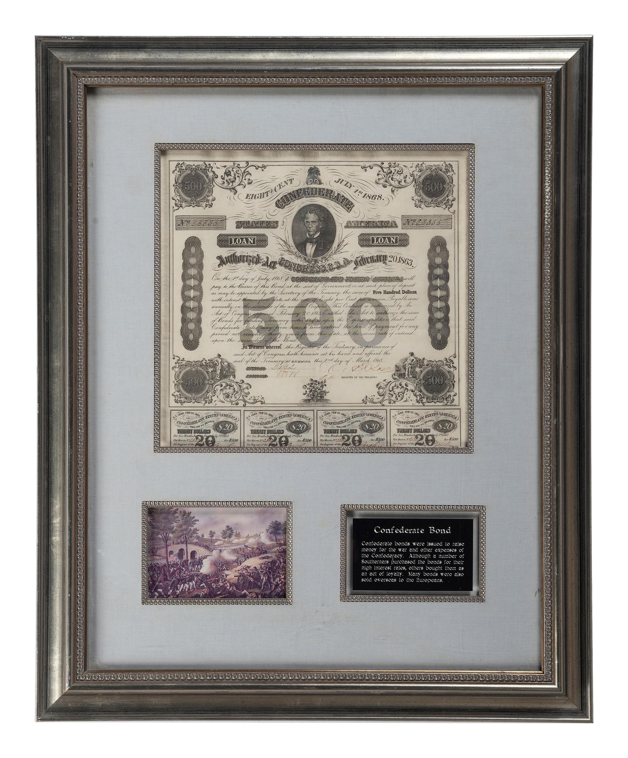 [CIVIL WAR]. A group of 11 Confederate bonds, incl. $500 and $1000 examples.