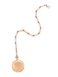WALTHAM, 14K YELLOW GOLD HUNTER CASE POCKET WATCH AND FOB CHAIN