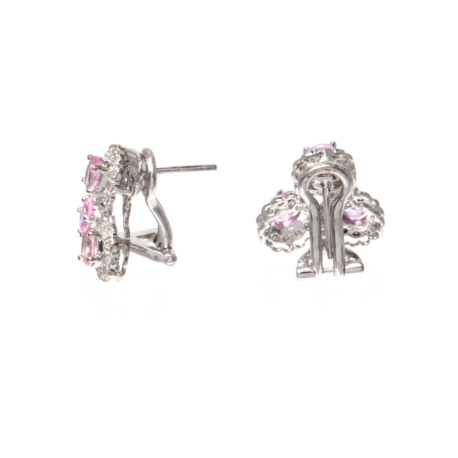 PINK SAPPHIRE AND DIAMOND EARCLIPS