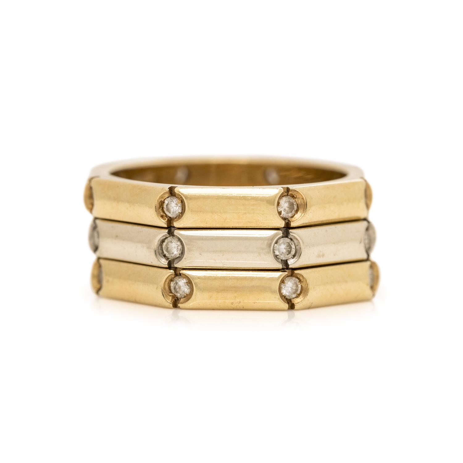 GOLD AND DIAMOND 'BAMBOO' STACKING BANDS