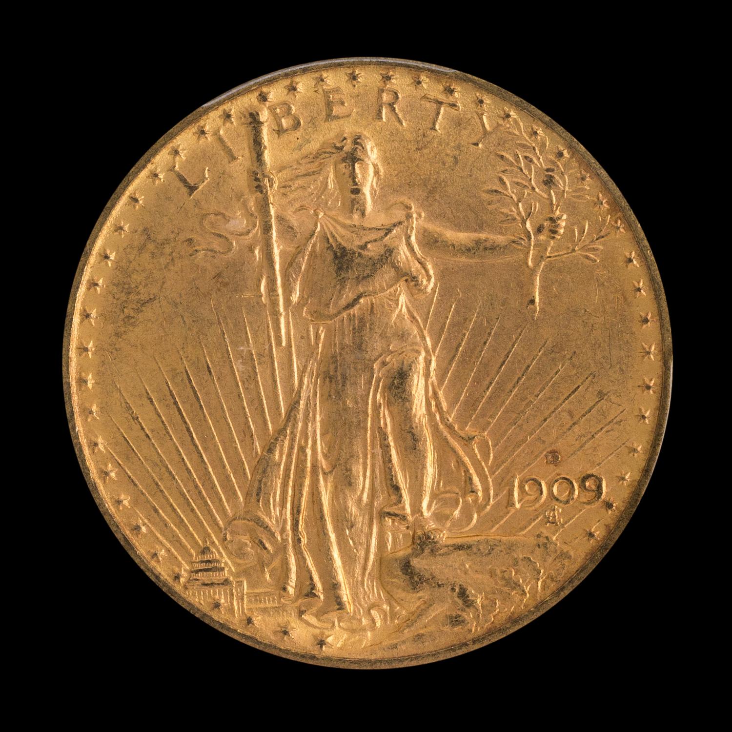 A United States 1909-D St. Gaudens $20 Gold Coin