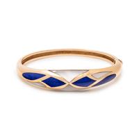 KURT WAYNE, YELLOW GOLD, LAPIS LAZULI AND MOTHER-OF-PEARL BANGLE BRACELET