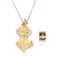 TRICOLOR GOLD PENDANT NECKLACE AND RING