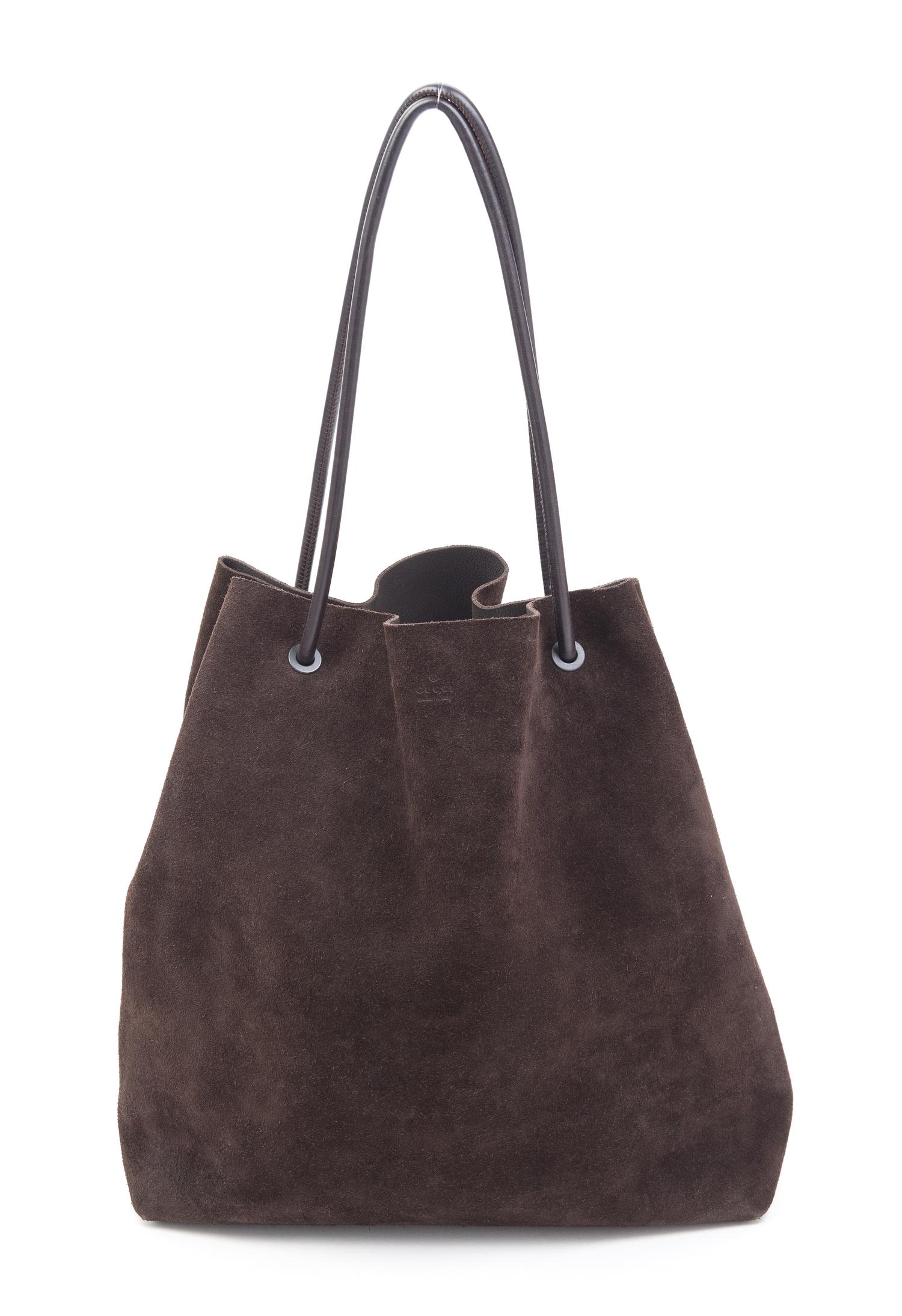 A Gucci Chocolate Brown Leather Tote, 14" x 16" x 6".