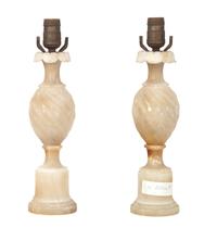A Pair of Alabaster Table Lamps Height 22 1/2 inches.