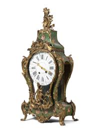 A Louis XV Gilt Bronze Mounted Painted Clock and Bracket