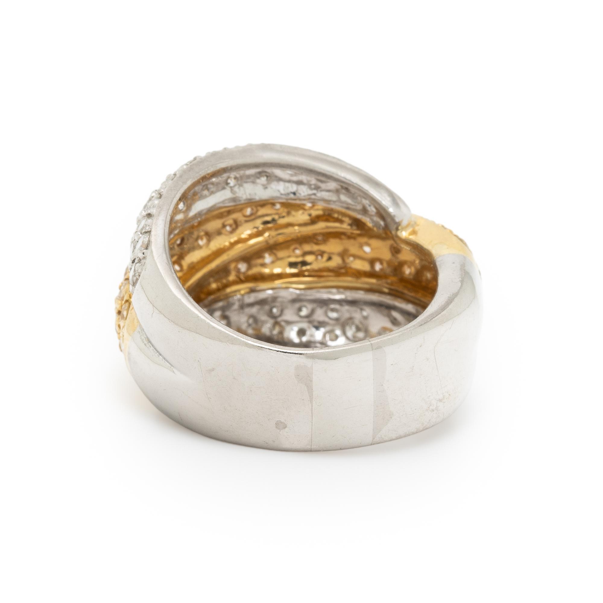 DIAMOND, COLORED DIAMOND, PLATINUM, AND YELLOW GOLD RING