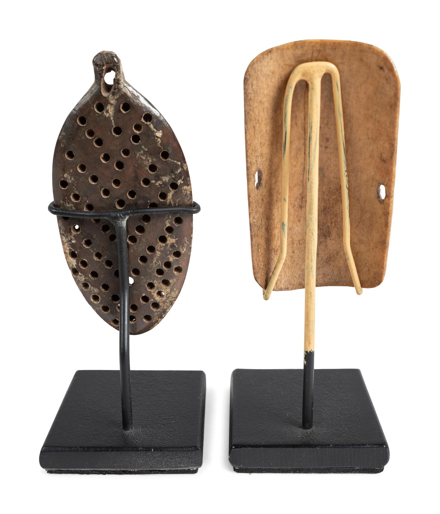 Punuk Culture Fossilized Walrus Ivory and Bone Bow Guards
