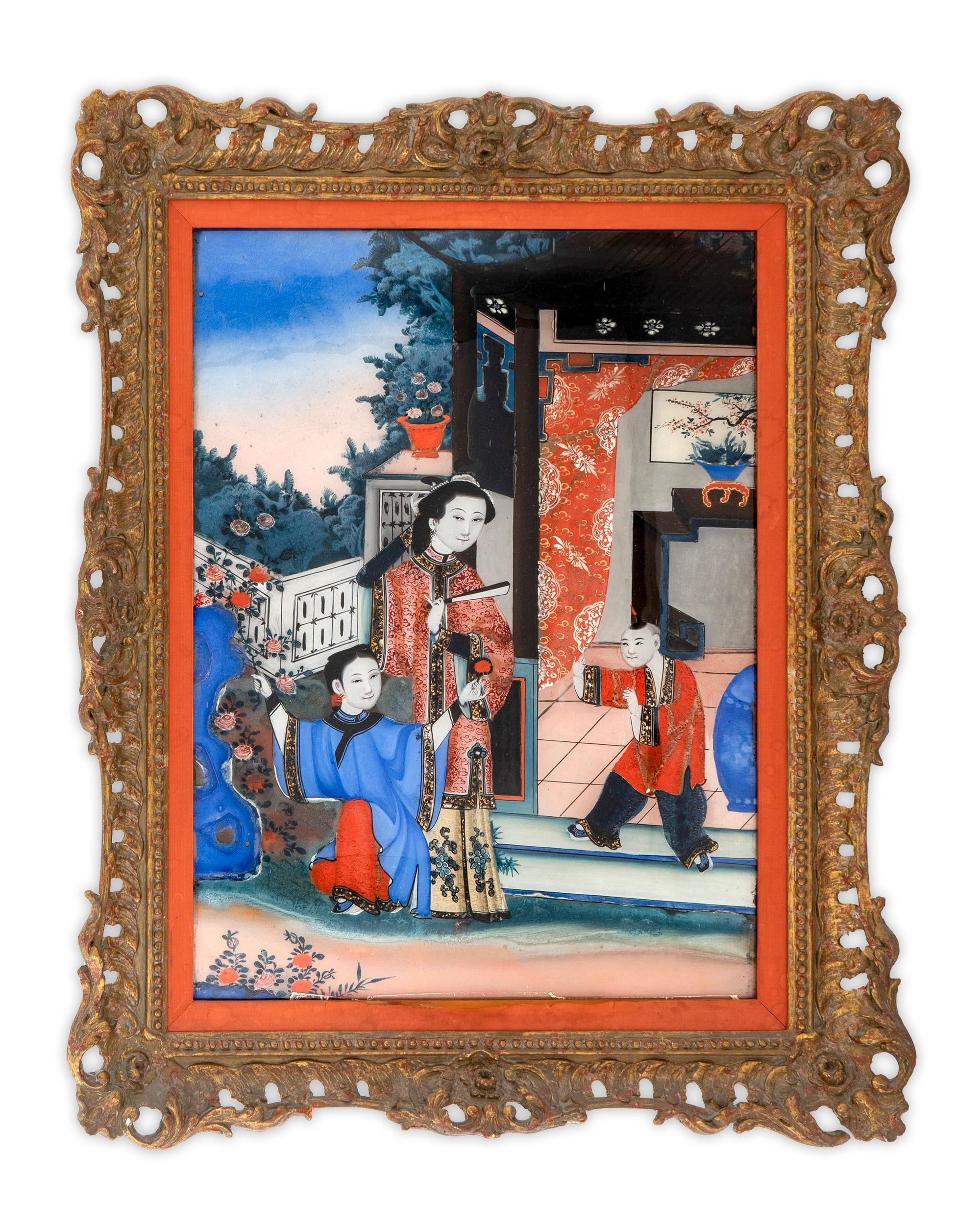 A Pair of Chinese Reverse Paintings on Glass — LATE 19TH CENTURY