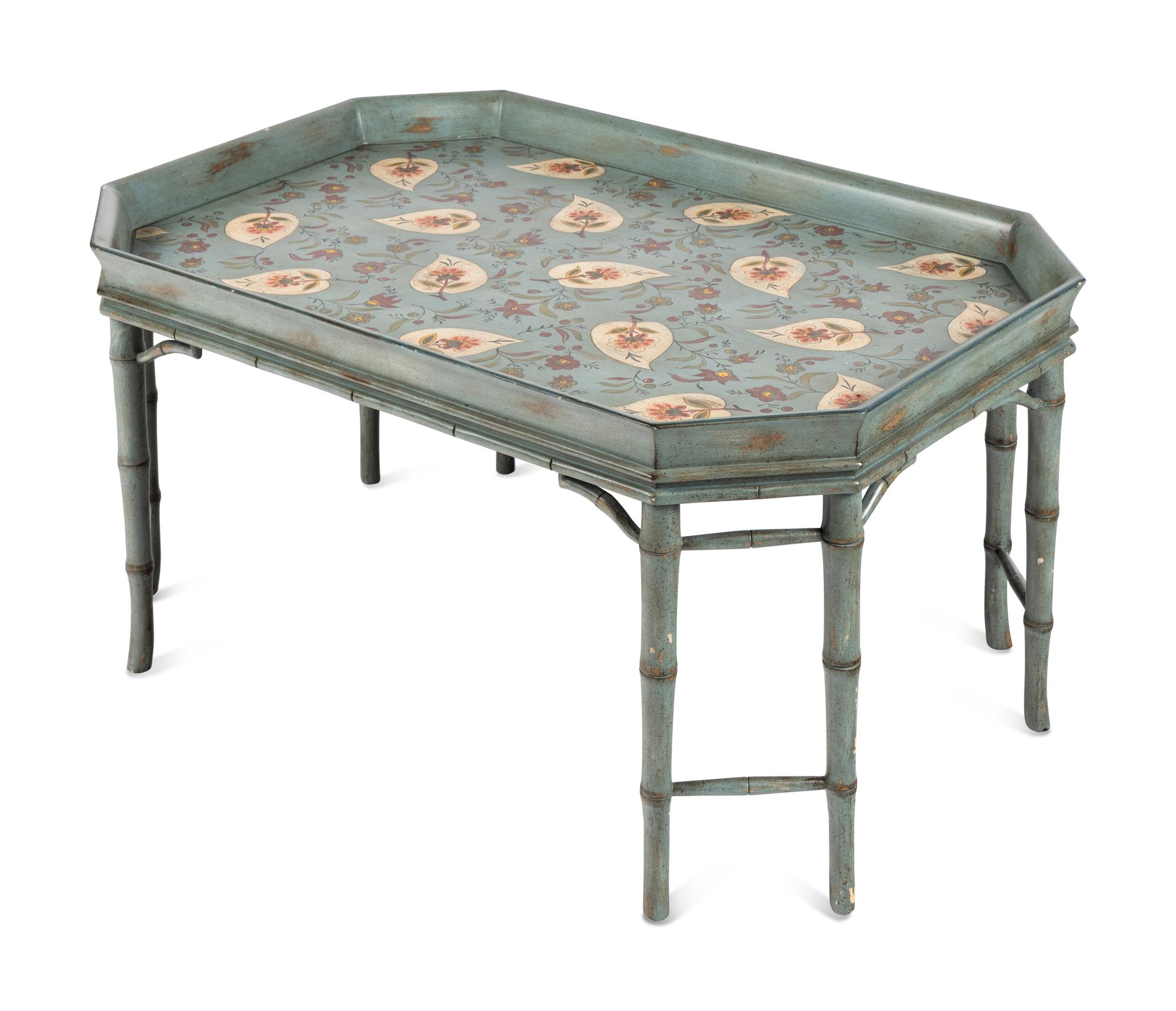 A Georgian Style Blue Japanned Low Table