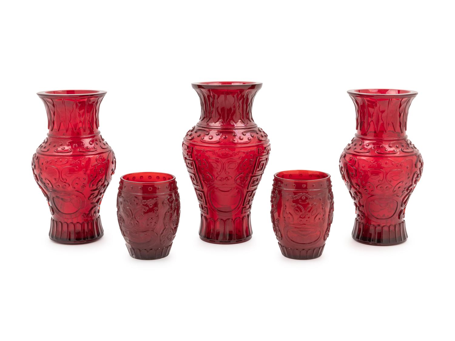 Five Ruby Red Peking Glass Articles