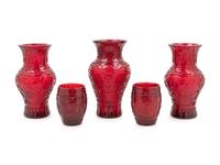 Five Ruby Red Peking Glass Articles
