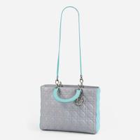 A Dior Lady Dior GM in Aqua and Gray Dior