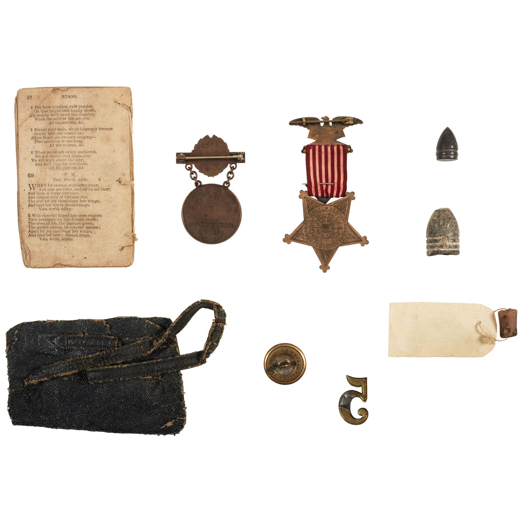 Gettysburg hero Corporal John M. Sutton, Company K, 5th New Jersey Infantry. A group of items highlighted by III Army Corps presentation "For Valor" badge, including: