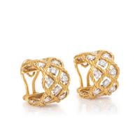 BUCCELLATI, BICOLOR GOLD AND DIAMOND 'ÉTOILÉE' HOOP EARCLIPS