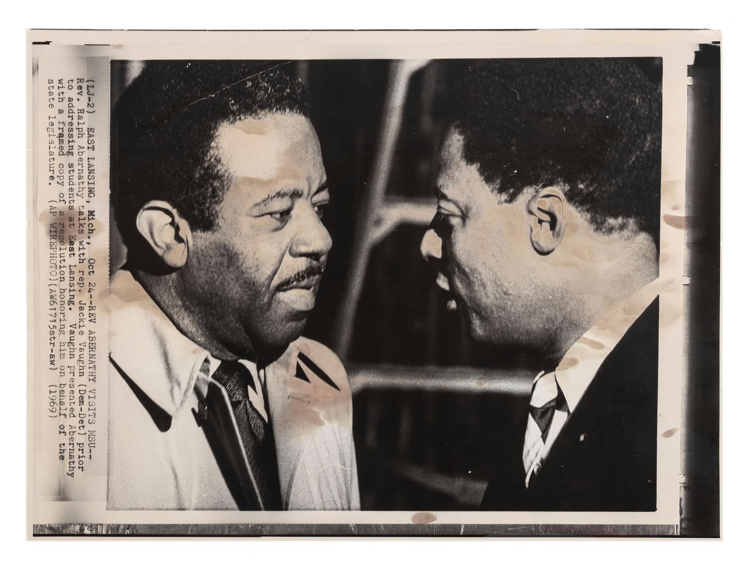 [CIVIL RIGHTS]. A group of 2 press photographs of Jackie Vaughn III and Ralph Abernathy, incl. Vaughn picketing at a July 1965 civil rights march in Chicago.