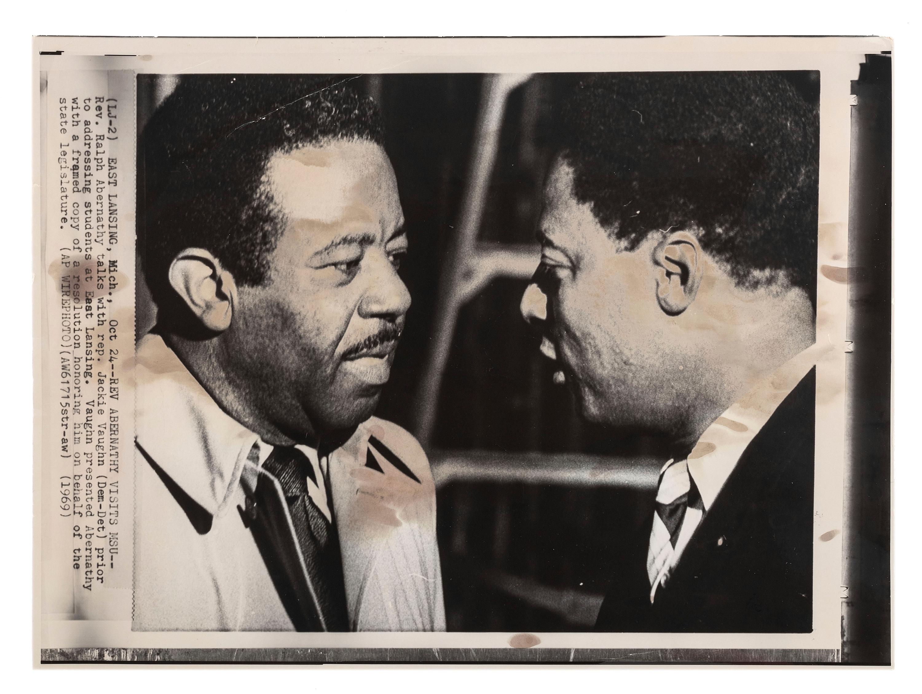 [CIVIL RIGHTS]. A group of 2 press photographs of Jackie Vaughn III and Ralph Abernathy, incl. Vaughn picketing at a July 1965 civil rights march in Chicago.