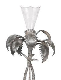 Pair of French Palm Tree-Form Silvered Bronze and Glass Centerpieces — 20TH CENTURY