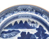 A Rare Pair of Chinese Export Porcelain Log Cabin or Pearl River House near Canton Pattern Plates