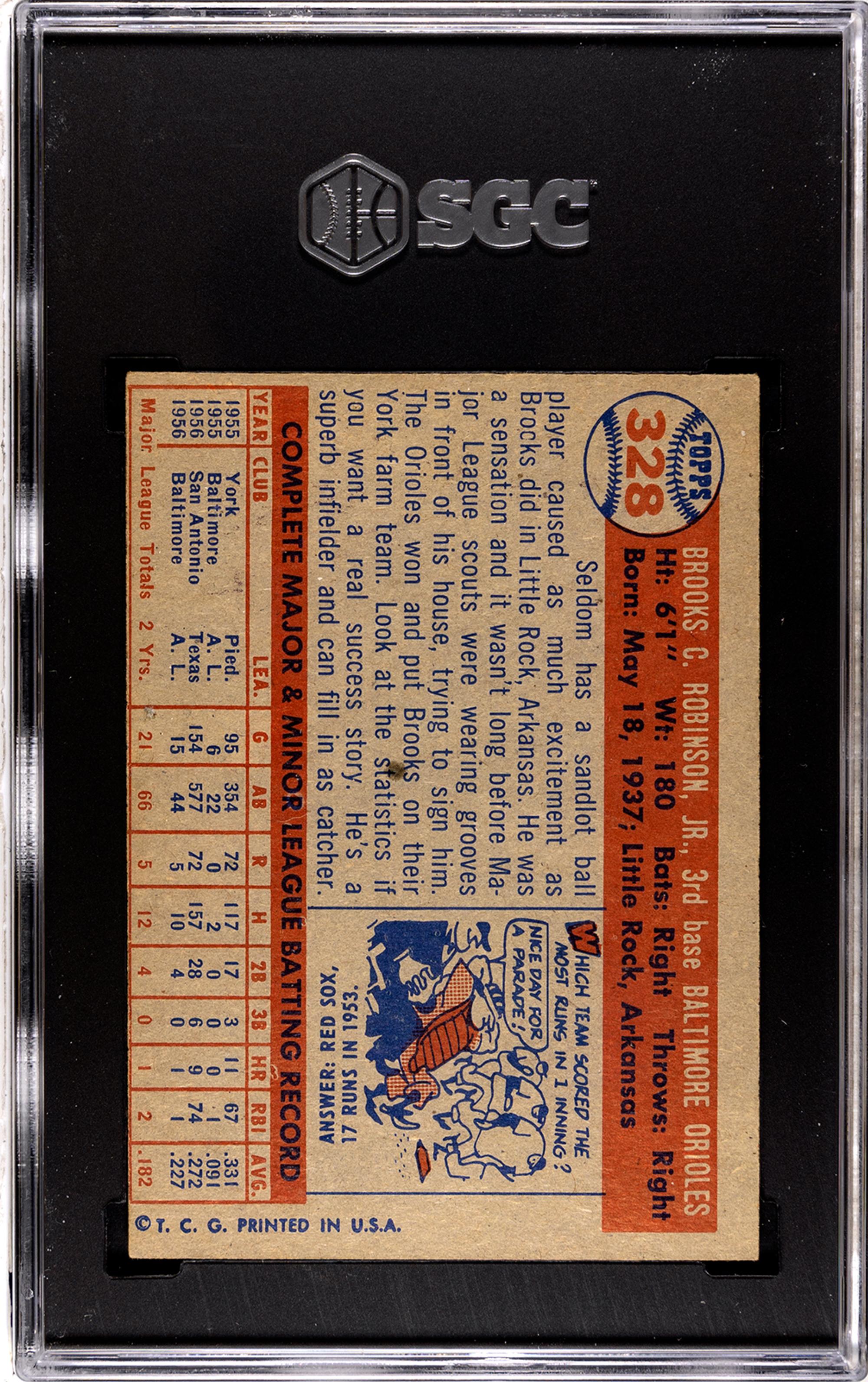 A 1957 Topps Brooks Robinson Rookie Baseball Card No. 328 (SGC 4.5 VG-EX+)