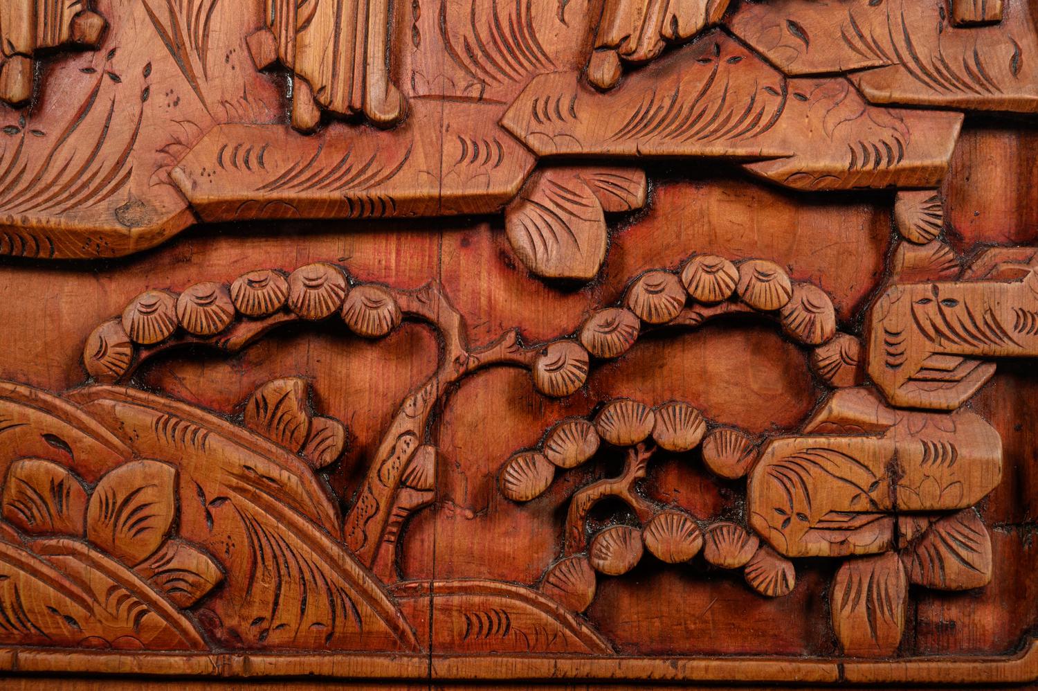 A Pair of Chinese Carved Softwood Panels