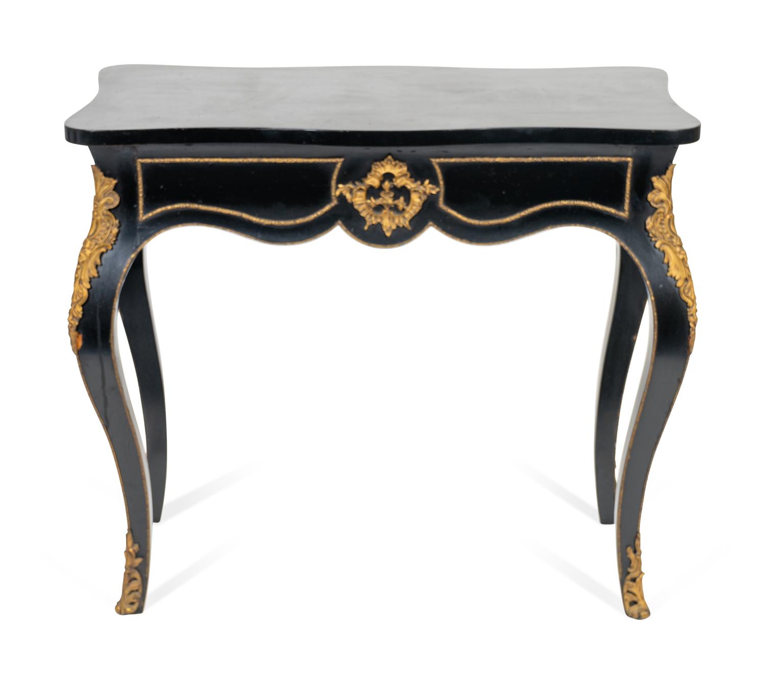 A Louis XV Style Gilt-Metal-Mounted Ebonized Console