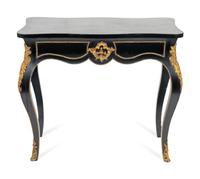 A Louis XV Style Gilt-Metal-Mounted Ebonized Console