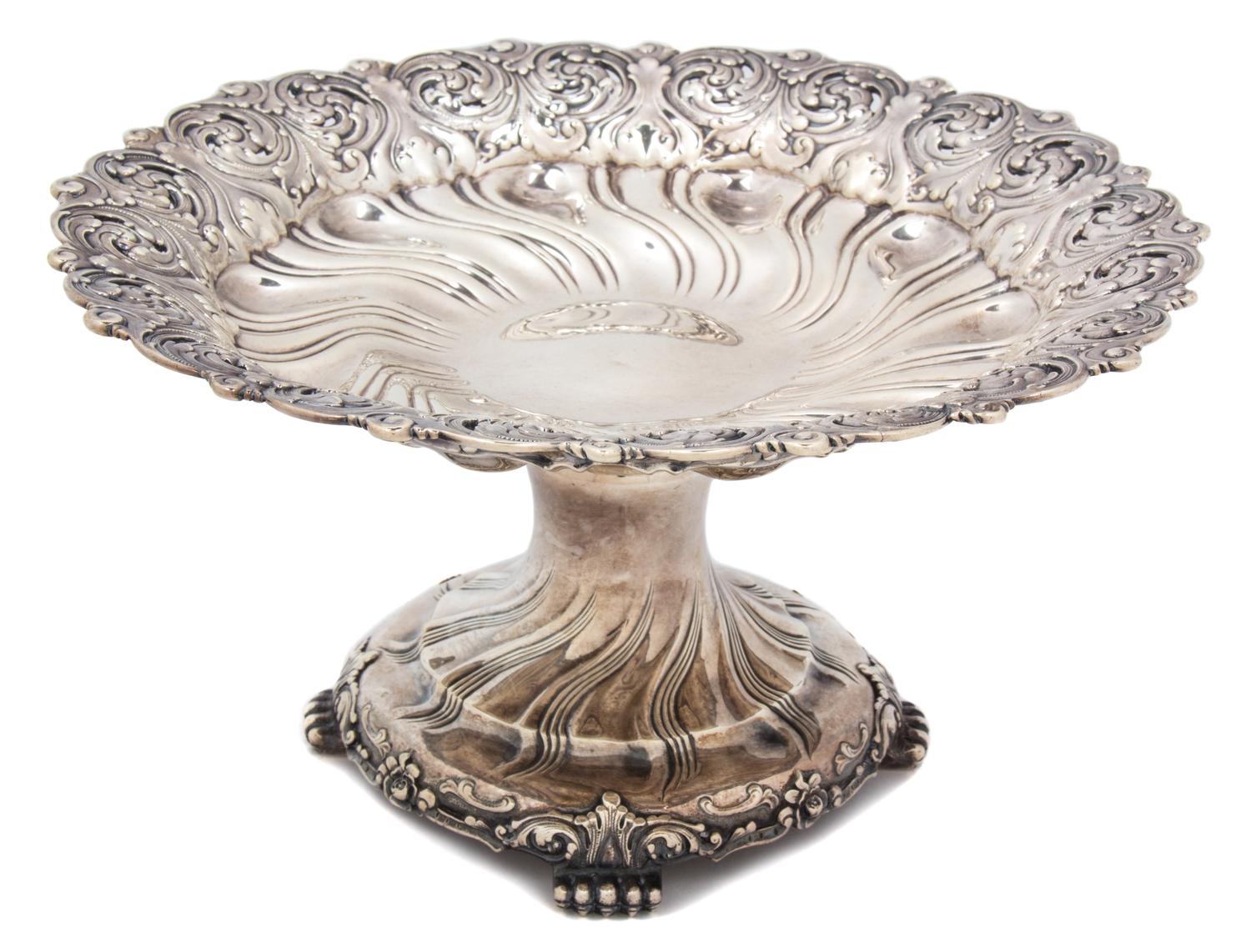 An American Silver Compote, Tiffany & Co., New York, NY, c. 1900, having raised foliate decoration throughout, raised on a pedestal bas