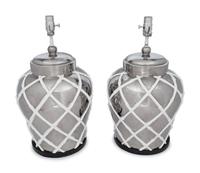 A Pair of Silvered and White Glazed Table Lamps