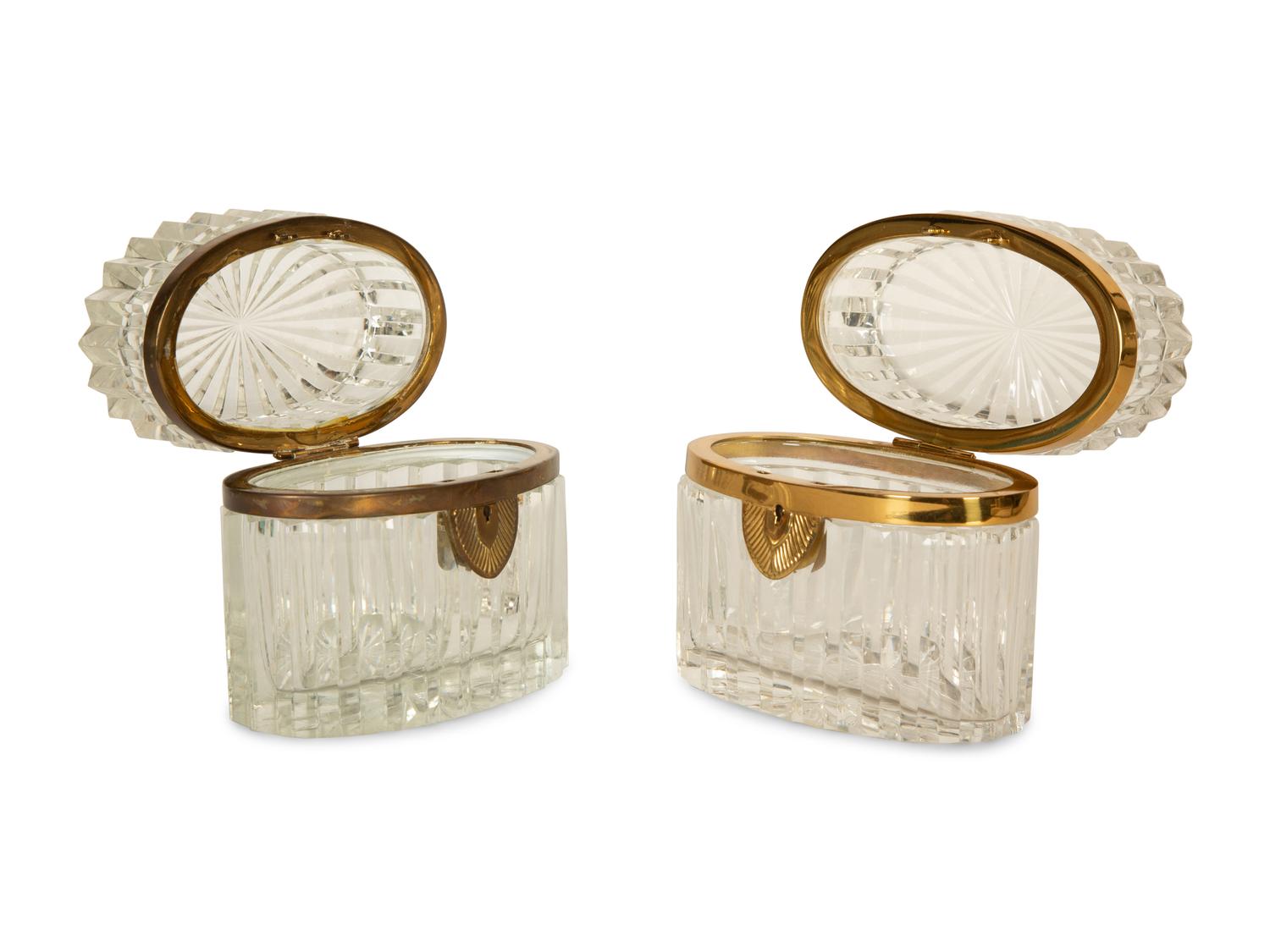 Two Continental Gilt Metal Mounted Cut Glass Dresser Boxes