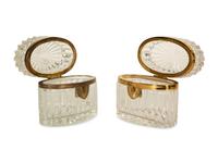 Two Continental Gilt Metal Mounted Cut Glass Dresser Boxes