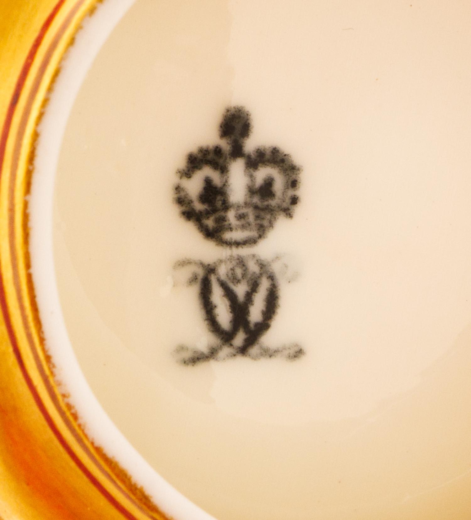 A Crown Derby Porcelain Tete-a-Tete, RETAILED BY TIFFANY & CO., Width of tray over handle 17 1/2 inches. — RETAILED BY TIFFANY & CO.,