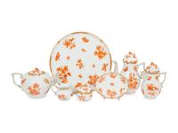 A Herend Porcelain Chinese Bouquet Rust Seven-Piece Tea and Coffee Service