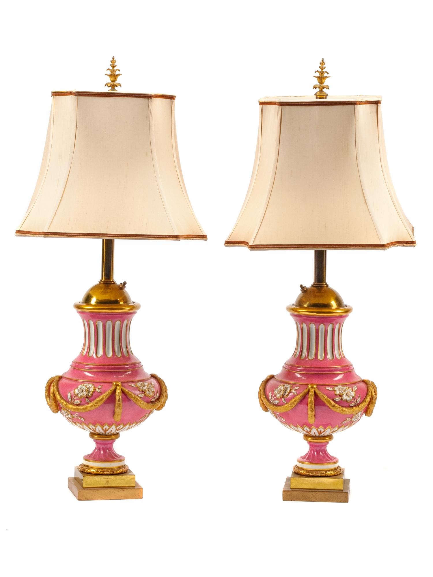 A Pair of Sèvres Style Porcelain Table Lamps