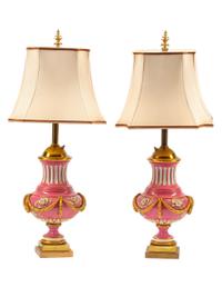A Pair of Sèvres Style Porcelain Table Lamps