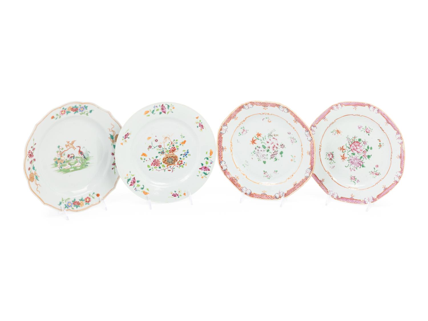 Five Chinese Export Famille Rose Porcelain Plates