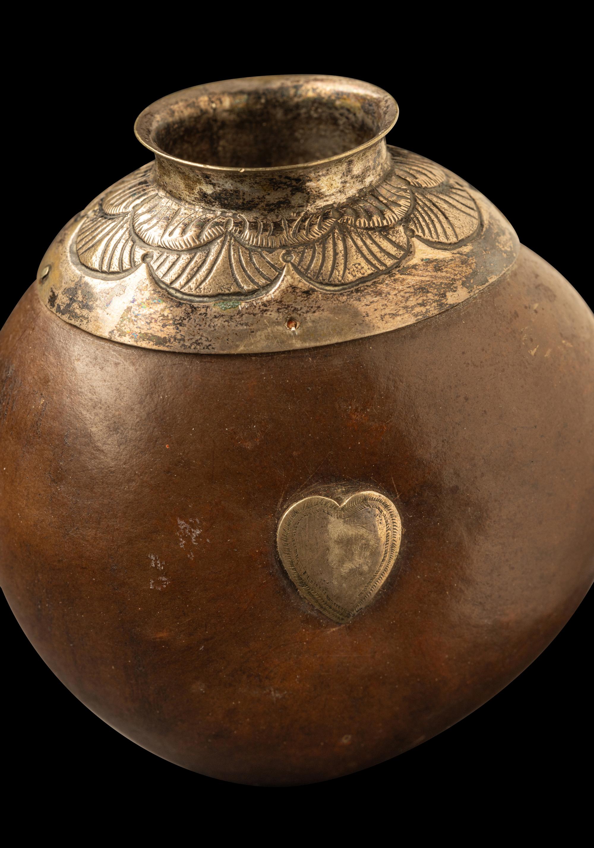 A Zulu Metal-Mounted Gourd Snuff Container