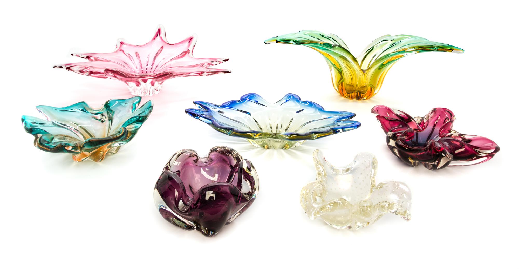 A Collection of Italian Glass Articles Width of widest 18 1/2 inches.