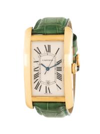 CARTIER, REF. 1740 18K YELLOW GOLD LARGE 'TANK AMÉRICAINE' DATE WATCH WITH CARTIER BUCKLE