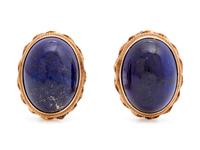 A Pair of Yellow Gold and Lapis Lazuli Earclips,