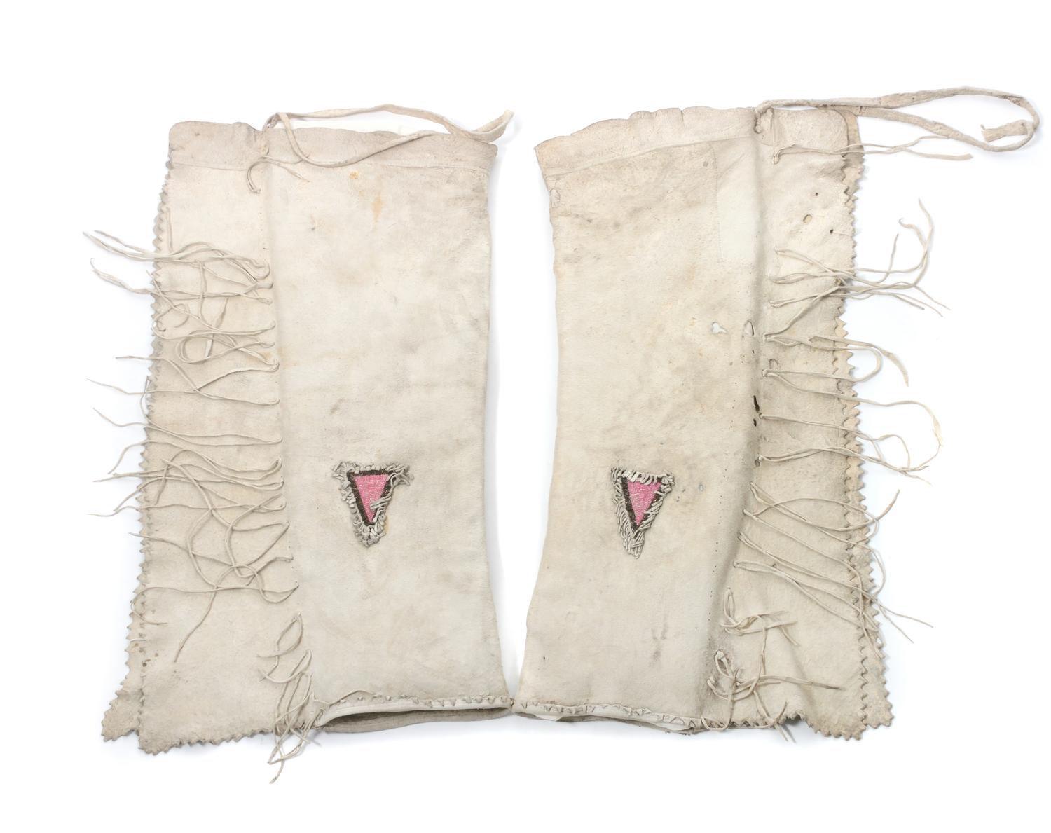 Two Pairs of Blackfeet Quilled Leggings Length of first 33 1/2 inches.