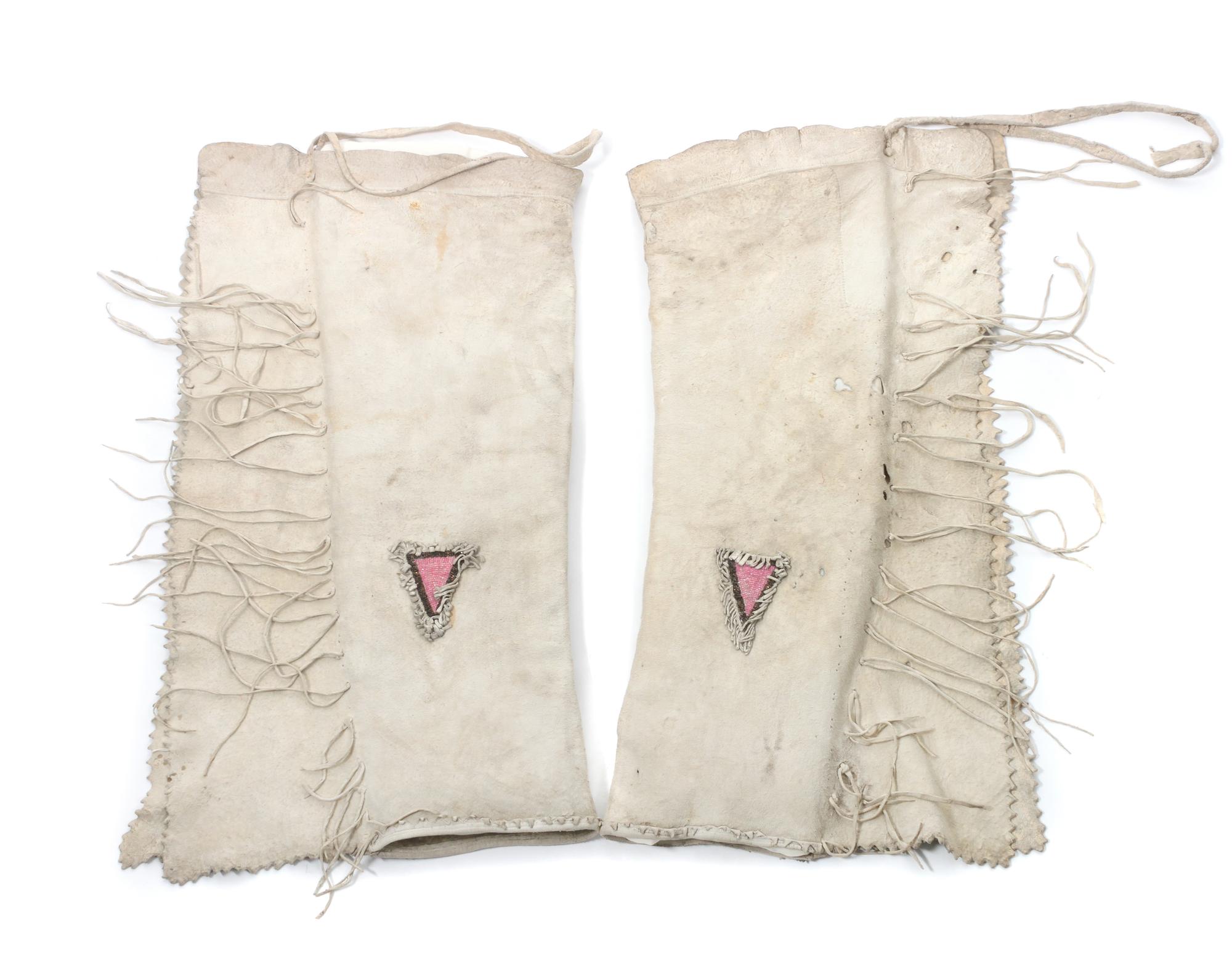 Two Pairs of Blackfeet Quilled Leggings Length of first 33 1/2 inches.