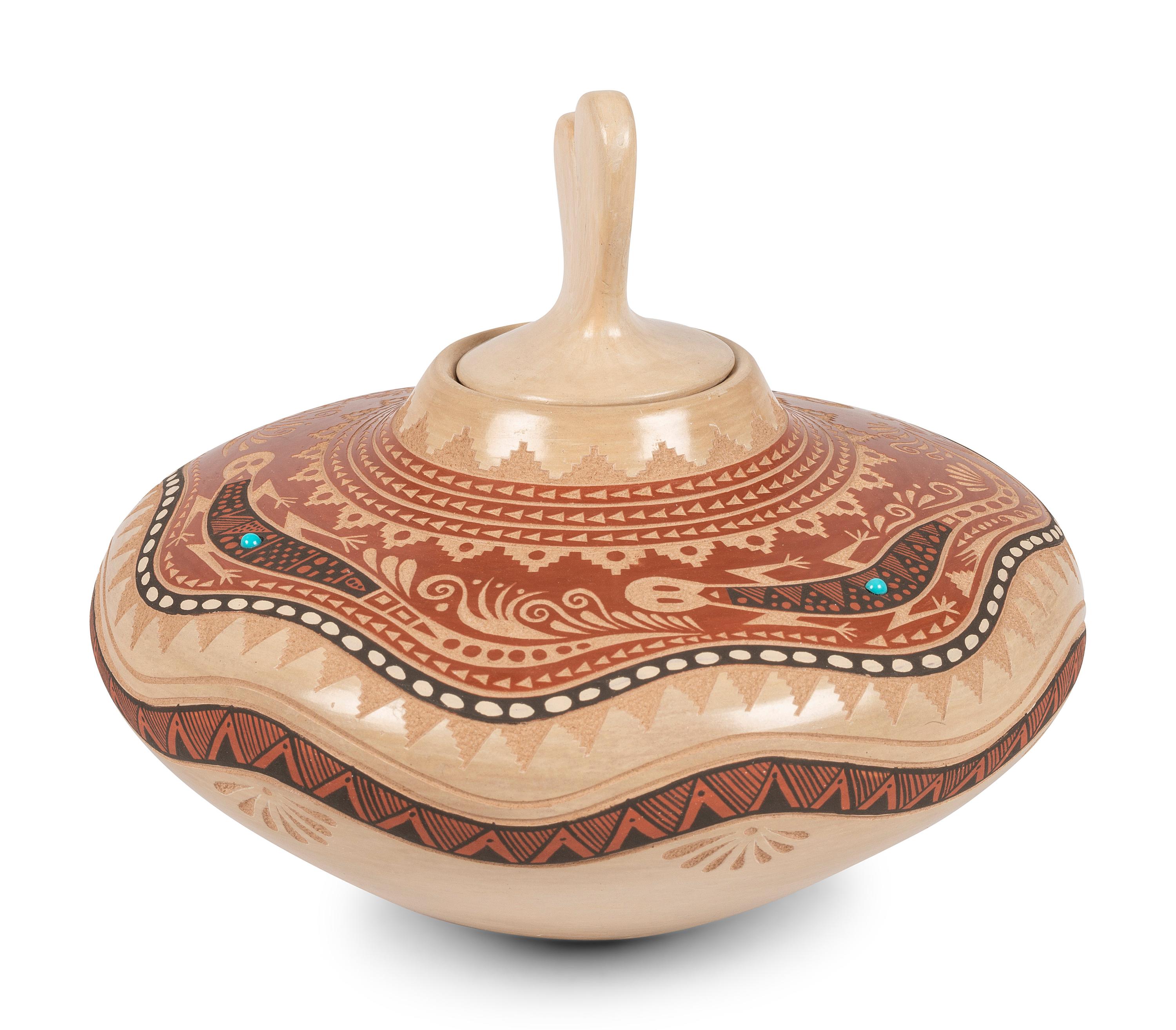 Sgraffito Lidded Pottery Jar