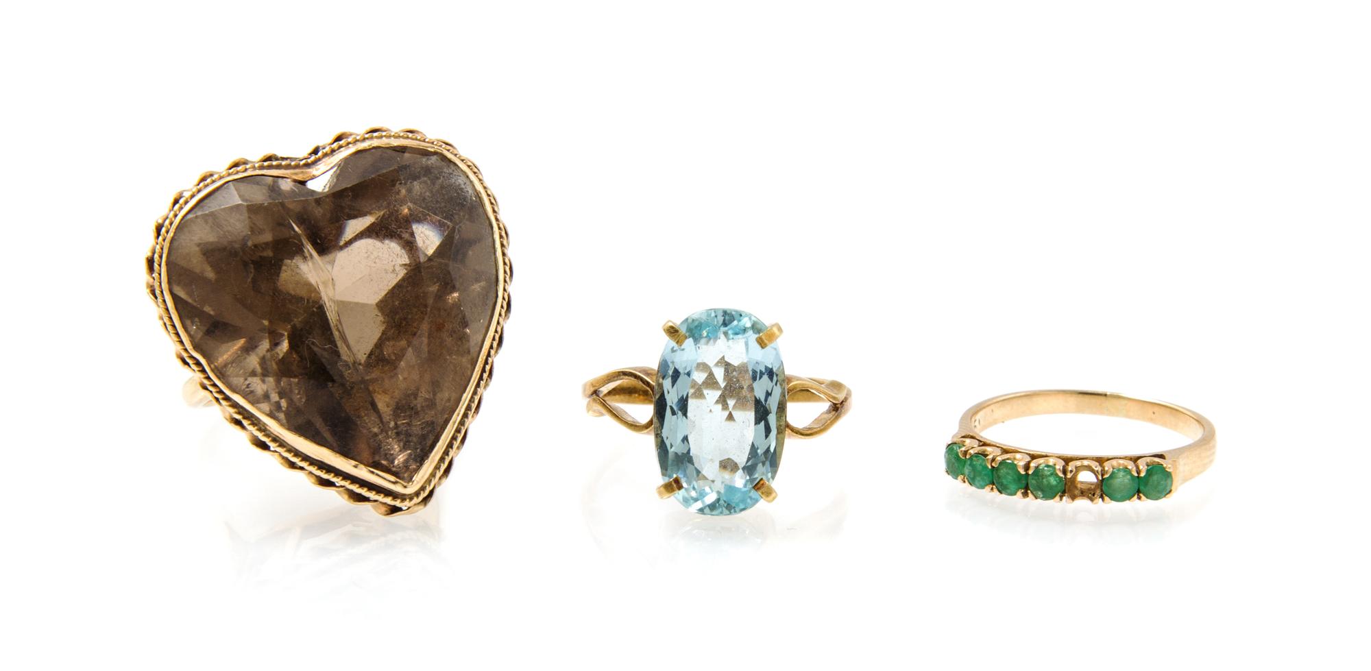 A Collection of Yellow Gold and Multi Gemstone Rings, 12.70 dwts.