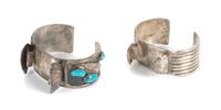 Two Southwestern Silver Watch Bands Length of first 6 3/8 x opening 1 3/8 x width 1 1/4 inches