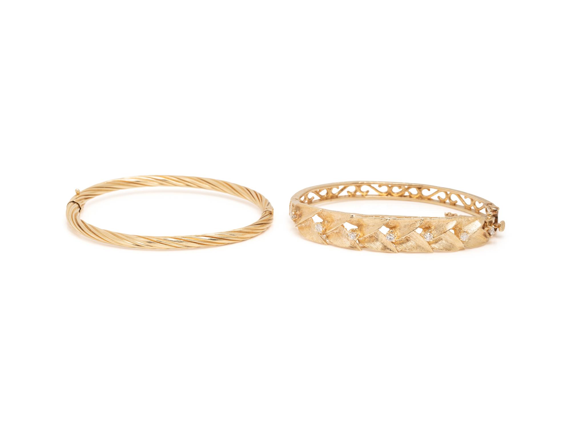 COLLECTION OF YELLOW GOLD BANGLE BRACELETS
